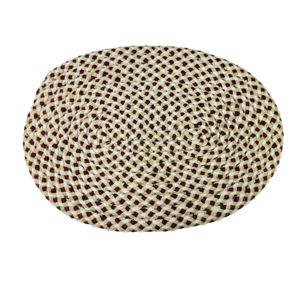 4 Braided Rug Oval Placemats Burgundy Cream Earth Tones 13" X 18" Read Vintage